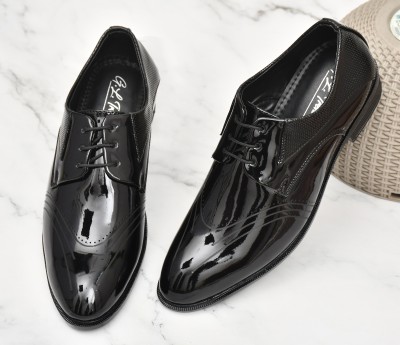 G L Trend Formal Handmade Patent Leather Party Wear Derby Lace-up Shoe for Men Party Wear For Men(Black)