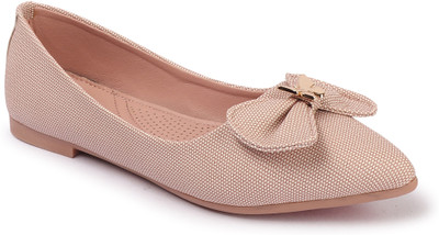 CARLTON LONDON Women's Pointed Toe Textured Ballet Flats with Bows Bellies For Women(Pink , 5)