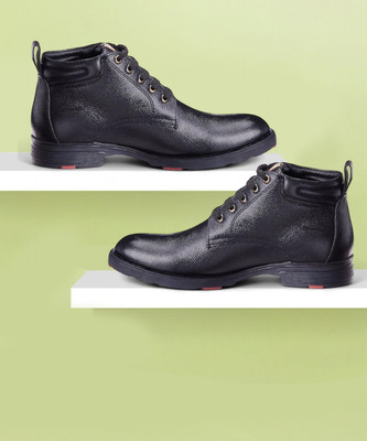 LEE COOPER Leather Ankle Boots| Lace-up & Soft Cushioned Insole for All-Day Comfort Boots For Men(Black , 8)
