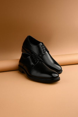 Stomped Men’s Black Formal Synthetic Leather Shoes | Classic Lace-Up Office & Party Wear Derby For Men(Black , 8)