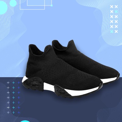 BXXY Men's New Stylish Black Casual Sports Socks Shoes With Knitted Upper. Walking Shoes For Men(Black , 9)