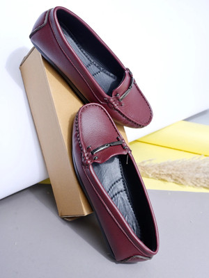 SHOETOPIA Upper Bow Detailed Smart Casual Loafers For Women & Gilrs Loafers For Women(Maroon , 8)