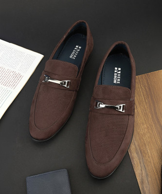 HERE&NOW Horsebit Suede Loafers Semi Formals Driving Shoes For Men(Brown , 6)