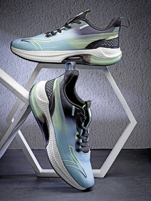 action 778 Comfortable Lightweight Breathable Sports Lace-Up Running Shoes For Men(Grey, Green , 9)