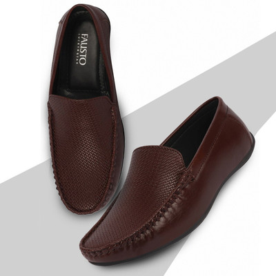 FAUSTO Textured Print Side Stiched Casual Slip On Loafers Shoes and Mocassin For Men(Brown , 6)