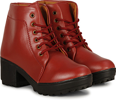 KILLER Latest Trendy Ankle Block Heel Boots Boots For Women(Red , 6)