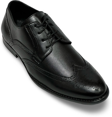 Punjabis hand art Trueva || PHA Formal | Wingtop Brogue Lace Up | Genuine Leather Shoes Brogues For Men(Black , 8)