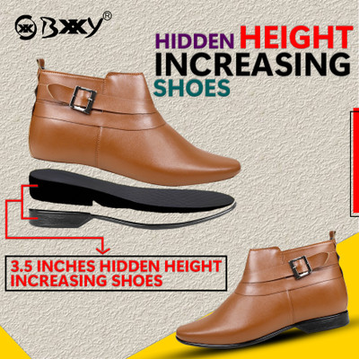 YUVRATO BAXI 14 Inch Hidden Height Increasing Synthetic Material Formal Chelsea Slip-On Boots Casuals For Men(Tan , 10)