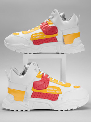 RapidBox Color Block Sneakers For Men(White, Red , 9)