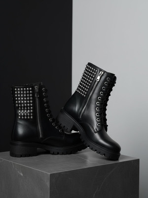 Ezok 1035 Lightweight Comfort Genuine Leather Soft Summer Trendy Premium Stylish Boots For Women(Black , 6)