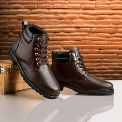 house of common Ankle Mid-Top Hiking Casual Outdoor Lightweight/traking/winter/biker/stylish Boots For Men(Brown, Black , 6)