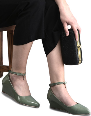 TOSHINA SHOES KING Ankle Strap Wedge Heel Bellies For Women(Green , 4)