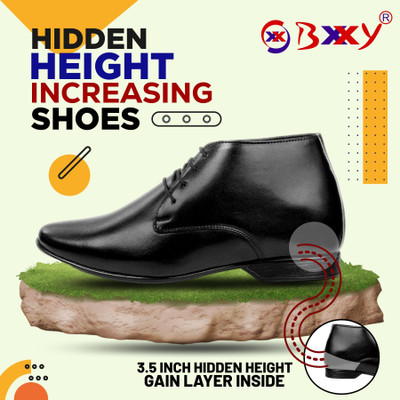 BXXY 3 Inch Hidden Height Increasing Synthetic Material Black Formal Derby Shoes Lace Up For Men(Black , 7)