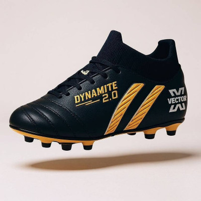 VECTOR X Dynamite 2.0 Light Weight Synthetic Upper Football Shoes I Tpu Sole Studs Football Shoes For Men(Black, Gold , 4)