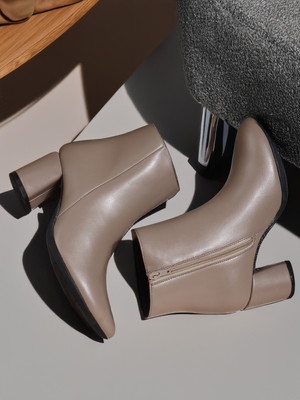 Elle Women's Khakhi Block Heel Ankle Boots Boots For Women(Camel , 6)