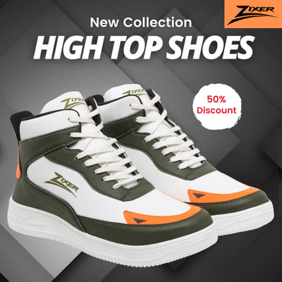 Zixer Casual High Top Shoes For Men High Neck Ankle Fashion Trending Sneakers For Boy Boots For Men(Green, White , 8)