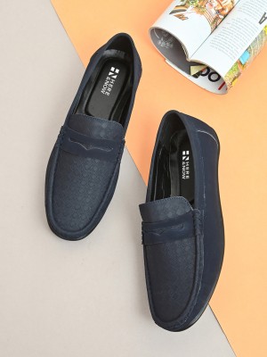 HERE&NOW Faux Leather Slip-On Loafers For Men(Blue , 10)