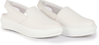 FAUSTO Height Enhancer Elastic Closure Back Strap Platform Heel Slip On Shoes|Classic Sneakers For Women(White , 4)