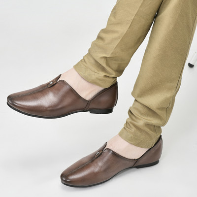 FAUSTO Pointed Toe Ethnic Slip On Juttis for Wedding|Party Slip On Shoes|Kurtas Shoes Mojaris For Men(Tan , 8)