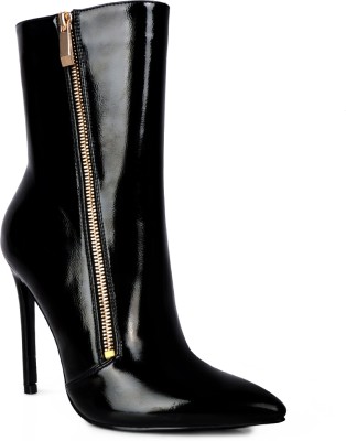 London Rag Black Mania Patent Pu High Heeled Ankle Boot Boots For Women(Black)