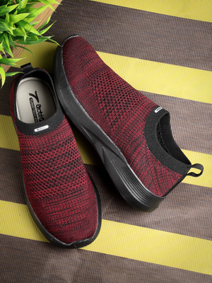 action Athleo WALKER 108 Breathable Flexible Lightweight Sports Slip On Running Shoes For Men(Maroon, Black , 6)