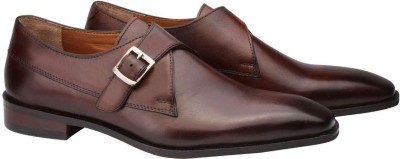 Harrykson London Men's Leather Shoe Monk Strap For Men(Brown)