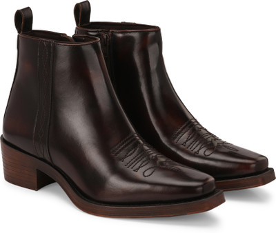 Delize CowBoy Ankle Boots For Men(Brown , 11)