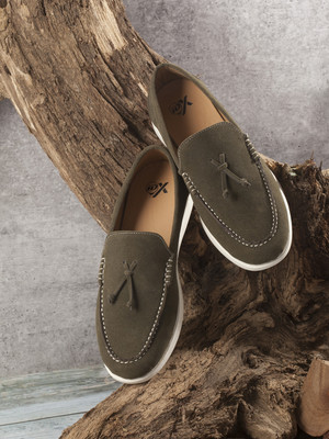 iD Men's Leatherite Sturdy & Comfortable Olive Suede Tassel Slip-On Casual Loafers Loafers For Men(Olive , 8)