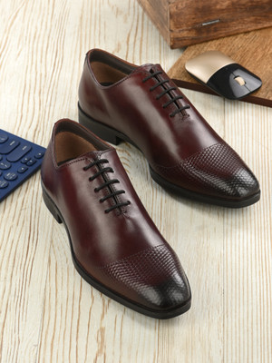 House of Pataudi Genuine Leather Lace-Up Derby Lace Up For Men(Maroon , 11)