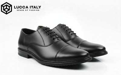 Lucca Italy Genuine Leather Men's Classic Oxford Formal Shoes, Lace-up LI0103 Corporate Casuals For Men(Black , 7)