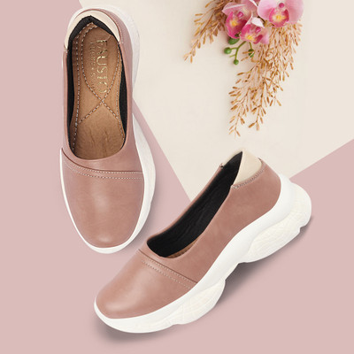 FAUSTO Fashion Stitched Design Slip On Shoes Loafers For Women(Pink , 8)