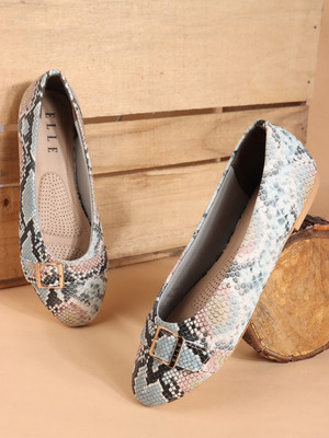 Elle Women's Comfortable Snakeskin Print Buckle Ballet Flats Bellies For Women(Blue , 6)
