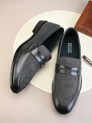 HERE&NOW Grey Suede Formal Slip Ons Loafers For Men(Grey)