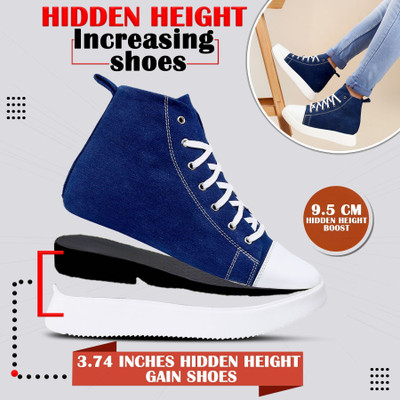 BXXY Men's 9.5 CM Hidden Height Increasing Blue Casual Sneakers, Canvas Outdoor Shoes Sneakers For Men(Blue , 9)