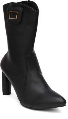 SHERRIF SHERRIF Women's Black Color Block Heels Boots Boots For Women(Black , 6)