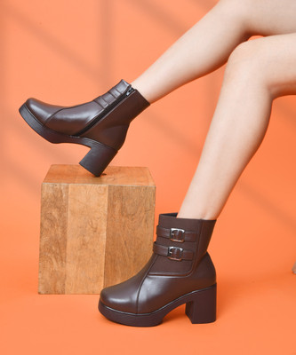 jm looks Women's Boots Fashion Block Heel Zipper Closer Ankle Booties Boots For Women(Brown , 7)
