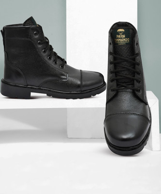 Para Commando Short D.M.S. Genuine Leather Light Weight Army NCC & Police Shoes, Boots For Men(Black , 4)
