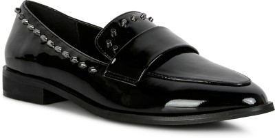 Rag & Co Black Patent Stud Penny Loafers Party Wear For Men(Black , 5)