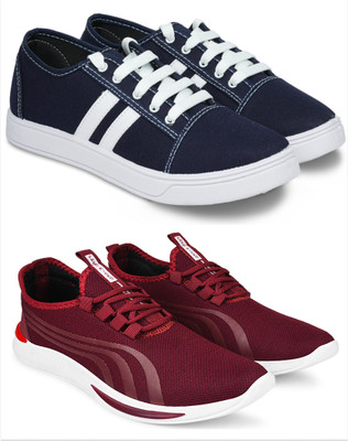 Free Kicks Combo Of 2 Shoes FK-Camp & FK-338 Sneakers For Men(Maroon , 9)