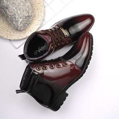 Vellinto Royal VINTIQUE Party Wear ll Casual ll Latest Patent Leather Boots for Men Boots For Men(Black, Maroon , 7)