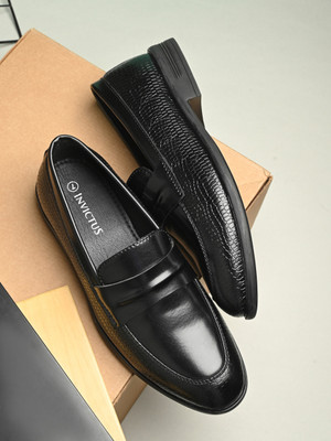 INVICTUS Invictus Men Black Faux Leather Formal Slip On Loafers Slip On For Men(Black , 9)