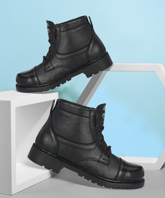 OMEE GOLD Men's Black NCC/Military/Army Genuine Leather Boots Boots For Men(Black , 8)
