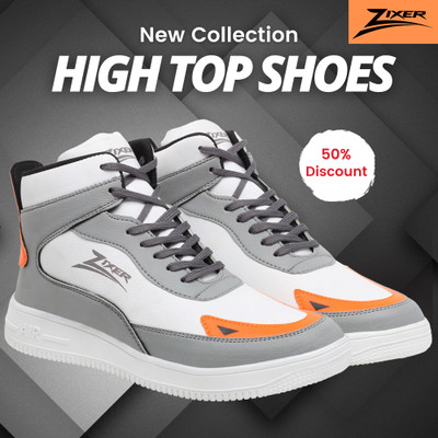 Zixer Casual High Top Shoes For Men High Neck Ankle Fashion Trending Sneakers For Boy Boots For Men(Grey , 10)
