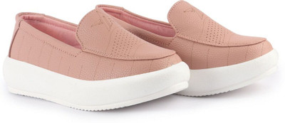 FAUSTO Slip-On Casual Loafers|Lightweight Soft Sole Platform Shoes|Everyday Comfort Slip On Sneakers For Women(Pink , 4)