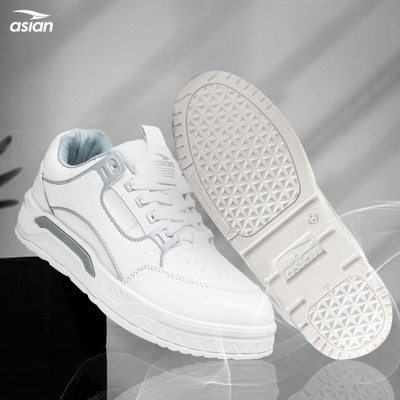 asian Asian Men's Stylish Casual Sneakers | Comfortable Daily Wear Colourblocked Shoes Sneakers For Men(White, Grey , 7)