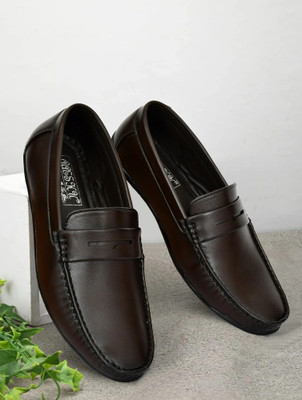 Aaeshu Men & Boys Brown synthetic leather casual slip on loafers Loafers For Men(Brown , 9)