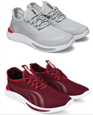 Free Kicks Combo Of 2 Shoes FK-434 & FK-338 Sneakers For Men(Maroon , 6)