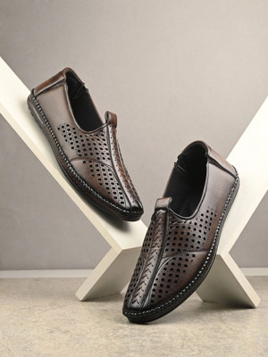 Server Men's PU Synthetic Leather Loafers For Men(Brown , 6)