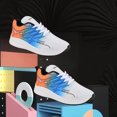 JOSMOS Walking Shoes For Men(White, Blue, Orange , 7)