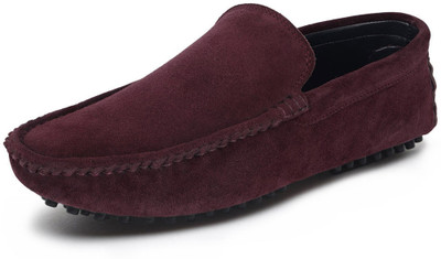LOUIS STITCH Premium Italian Suede Leather Stylish Moccasins Penny Driving Loafers for Men Loafers For Men(Red , 9)